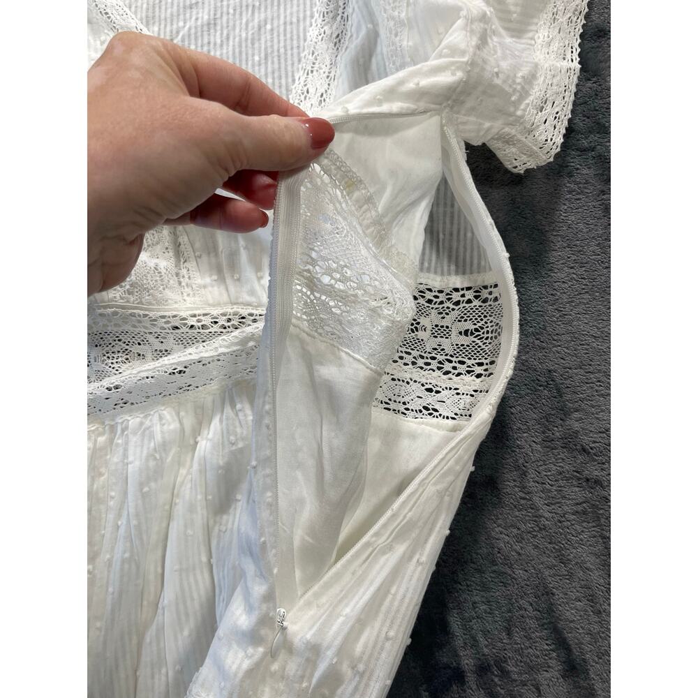Lulus Small White Maxi Dress Swiss Dot Crochet Lace Wrap V-Neck Short Sleeve - Picture 8 of 10